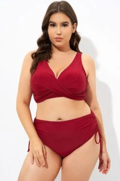 Red Twist Front Cross Back&Front Bikini Top