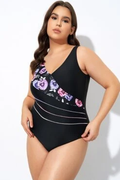 Black Flower Printed Women One Piece Swimsuit -Trendy Bikini Set Sales Store dsc07736