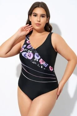 Black Flower Printed Women One Piece Swimsuit -Trendy Bikini Set Sales Store dsc07747