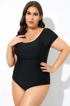 Elegant Solid Black Ladder Back One Piece Swimsuit -Trendy Bikini Set Sales Store dsc07785