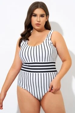Black & White Stripe Women One Piece Swimsuit -Trendy Bikini Set Sales Store dsc09124