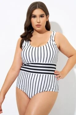 Black & White Stripe Women One Piece Swimsuit -Trendy Bikini Set Sales Store dsc09125