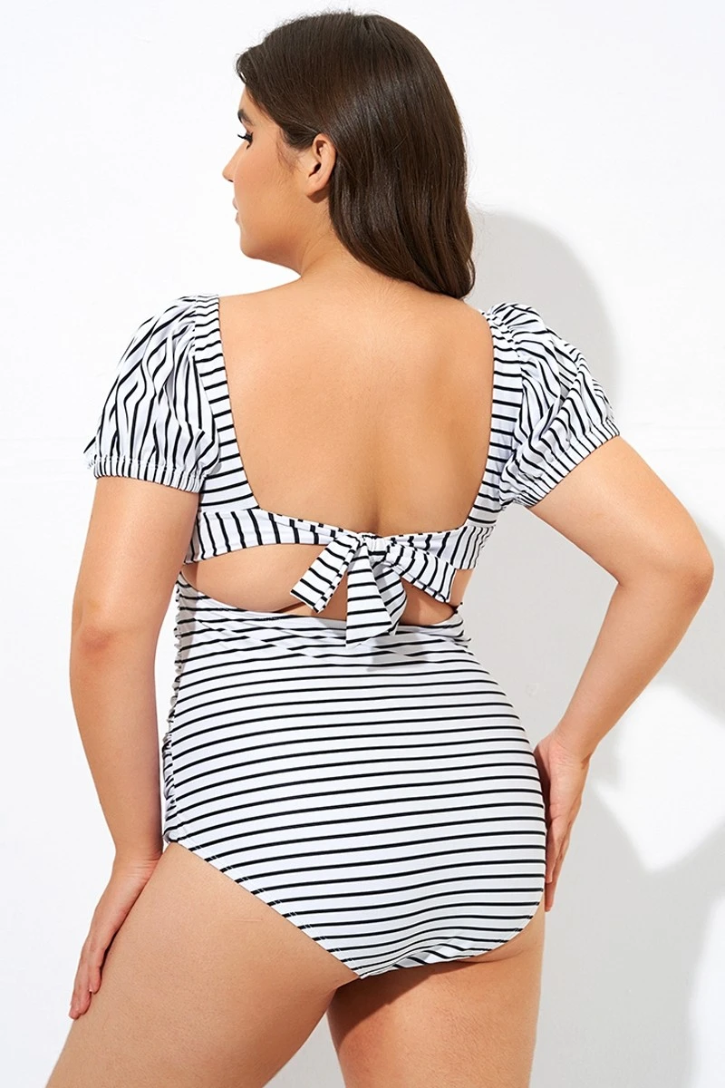 Vertical Stripes Ladder Back One Piece Swimsuit 2 Vertical Stripes Ladder Back One Piece Swimsuit - Image 2