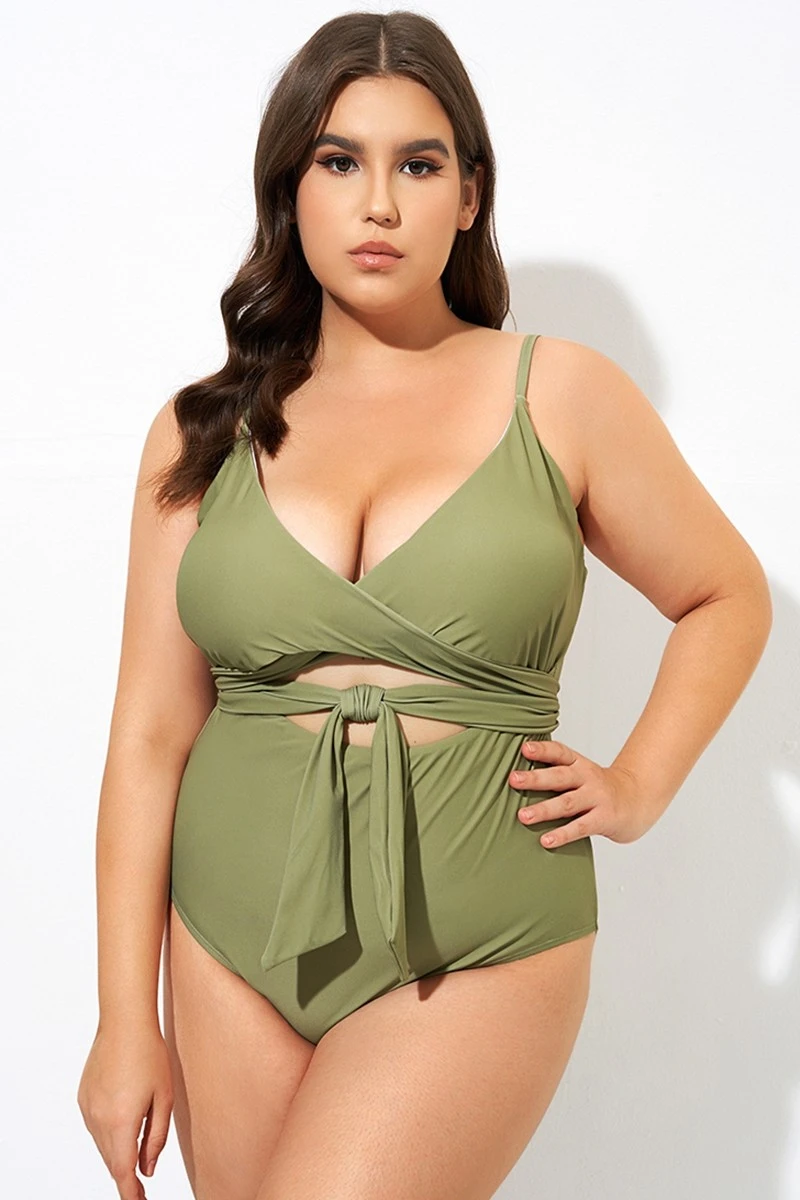 Green Cut Out Wrap One Piece Swimsuit 1 Green Cut Out Wrap One Piece Swimsuit