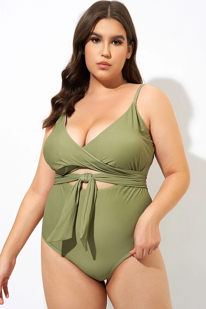 Green Cut Out Wrap One Piece Swimsuit 5 Green Cut Out Wrap One Piece Swimsuit - Image 5