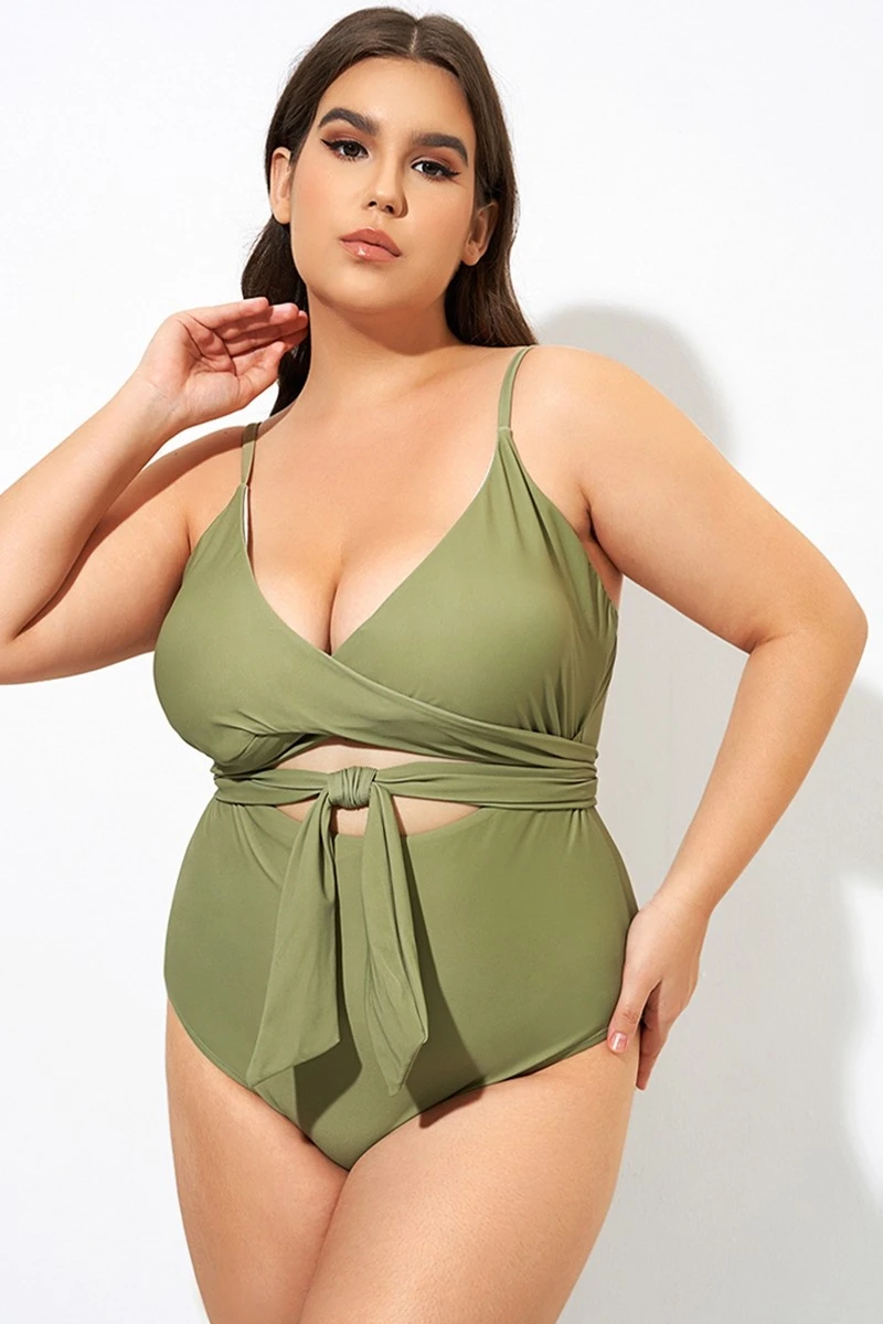 Green Cut Out Wrap One Piece Swimsuit 6 Green Cut Out Wrap One Piece Swimsuit - Image 6