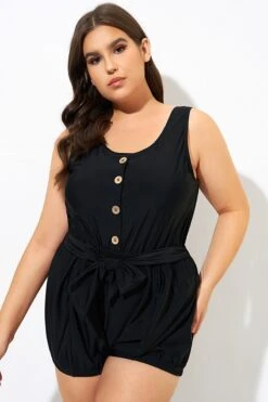 Black Classy Button Romper One Piece Swimsuit 6 Black Classy Button Romper One Piece Swimsuit -Trendy Bikini Set Sales Store dsc09946